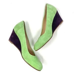 CAREL PARIS Vintage Y2K Suede Green Purple Wedge Heels Women's Size FR 39, US 8